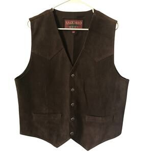 Saguaro West Vest Size Large Mens Western Suede Brown Cowboy Silver Snaps Rodeo
